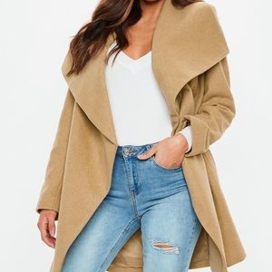Camel belted waterfall coat
